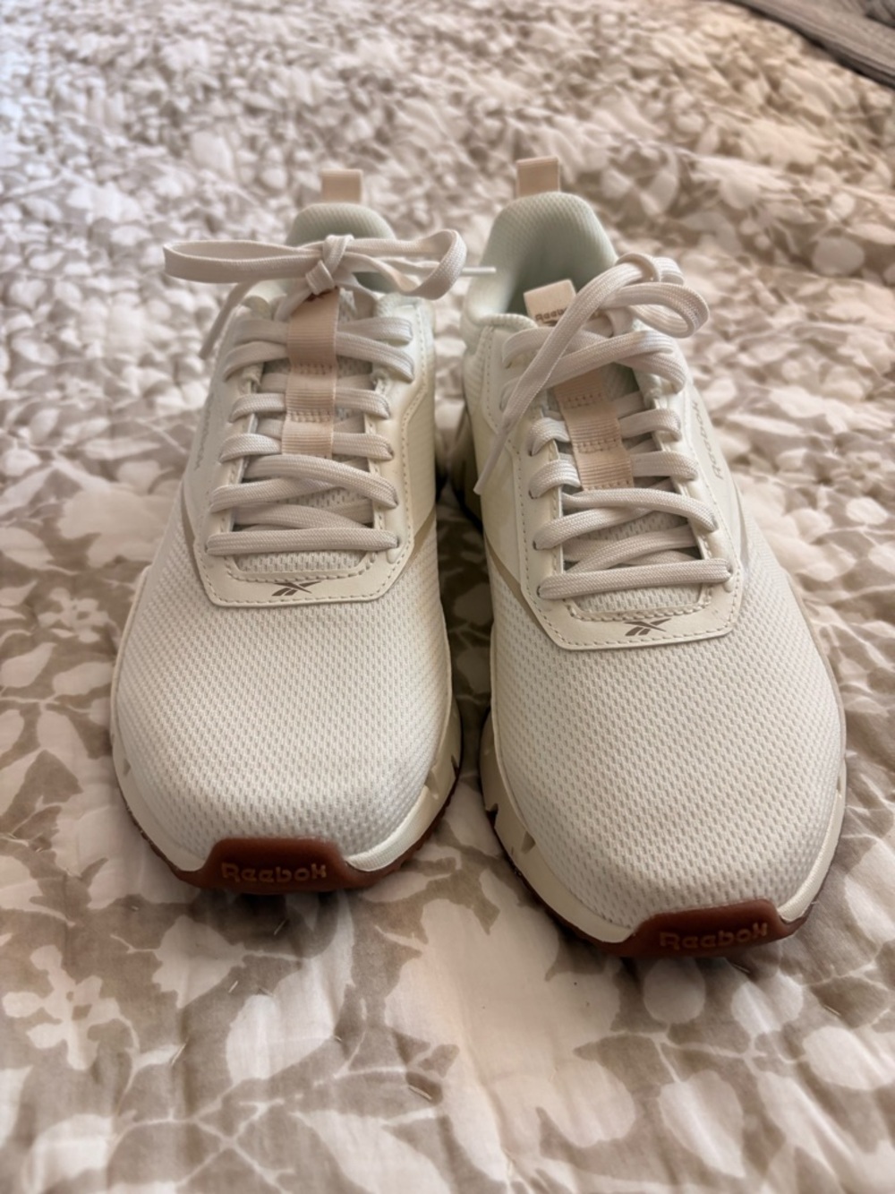 Reebok Off-White Mesh Sneakers with Tan Outsole Accents
